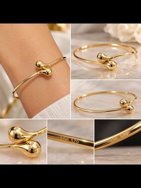 18K Gold Open Cuff Bracelet - Elegant Gold Women's Bangle